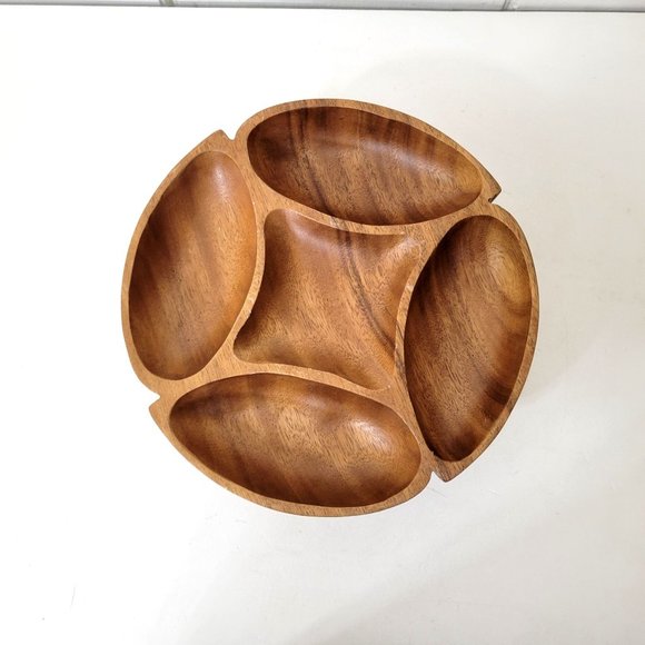 Monkey Pod Revolving Lazy Susan Divided Snack Tray - Picture 2 of 6